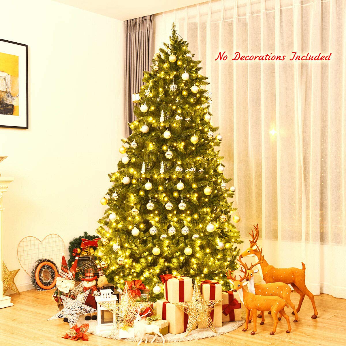 7.5ft Prelit Christmas Tree, Premium Hinged Artificial Fir Tree - GoflameUS