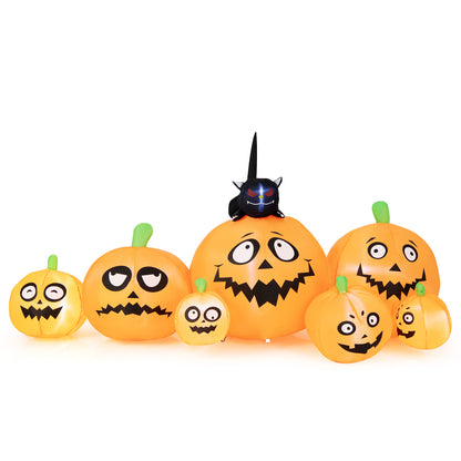 8FT Long Halloween Inflatable Pumpkin, 4 Pumpkins Patch Halloween Decoration with Black Cat and Built-in LED Lights