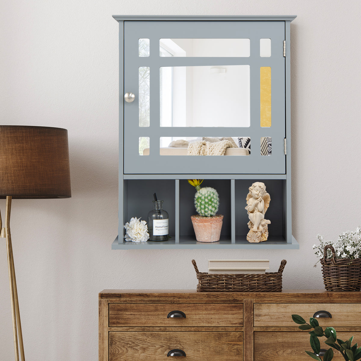 Bathroom Medicine Cabinet with Mirror, Wall Mounted Hanging Storage Organizer with Adjustable Shelf