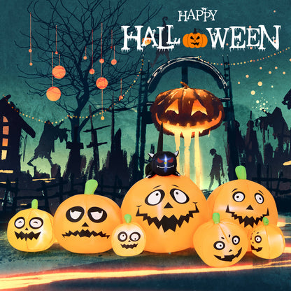8FT Long Halloween Inflatable Pumpkin, 4 Pumpkins Patch Halloween Decoration with Black Cat and Built-in LED Lights