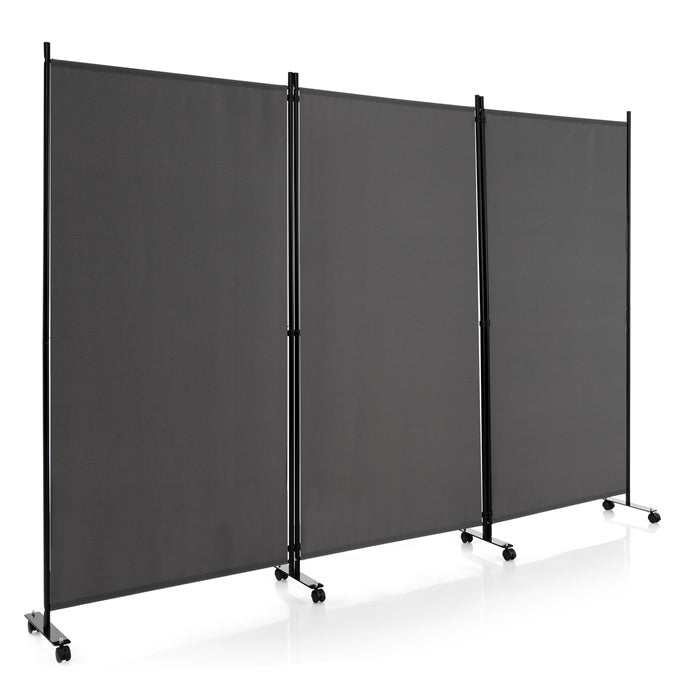 3 Panel Folding Room Divider, 6FT Rolling Privacy Screen with Lockable Wheels