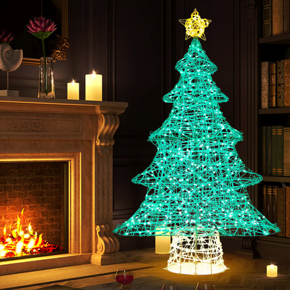 4FT Lighted Christmas Tree with Top Star, Illuminated Christmas Tree Decoration with 520 Warm White LED Lights