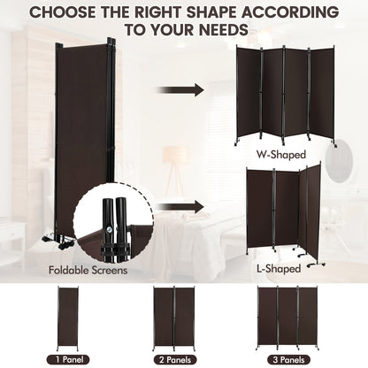 4 Panel Folding Room Divider, 6FT Rolling Privacy Screen with Lockable Wheels