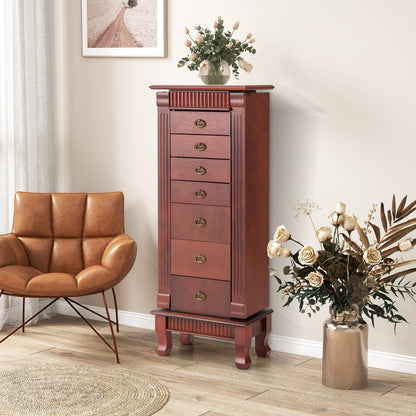 Jewelry Cabinet Armoire, Standing Jewelry Storage Organizer with Flip Top Makeup Mirror & 7 Drawers