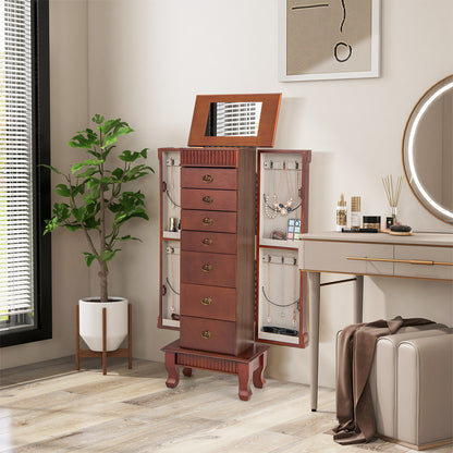 Jewelry Cabinet Armoire, Standing Jewelry Storage Organizer with Flip Top Makeup Mirror & 7 Drawers