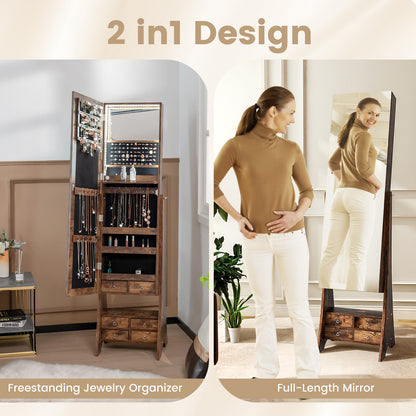 Jewelry Cabinet Freestanding, LED Lighted Jewelry Armoire with Full-length Frameless Mirror