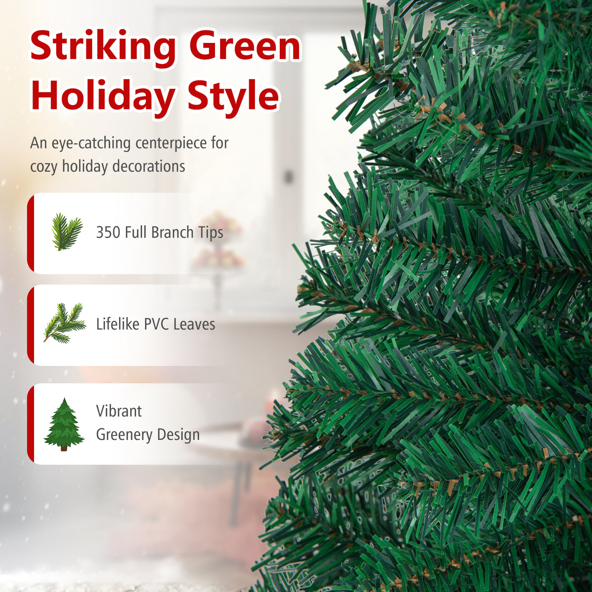 5FT PVC Artificial Green Christmas Tree Home Holiday Décor with Metal Stand 350 Branches Holiday Indoor Decoration