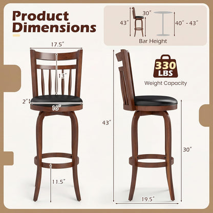 Goflame Swivel Bar Stools Set of 2, 24 Inch Counter Height Barstools | 360° Rotating Bar Chairs w/Footrest