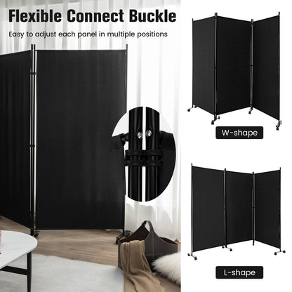 3 Panel Folding Room Divider, 6FT Rolling Privacy Screen with Lockable Wheels