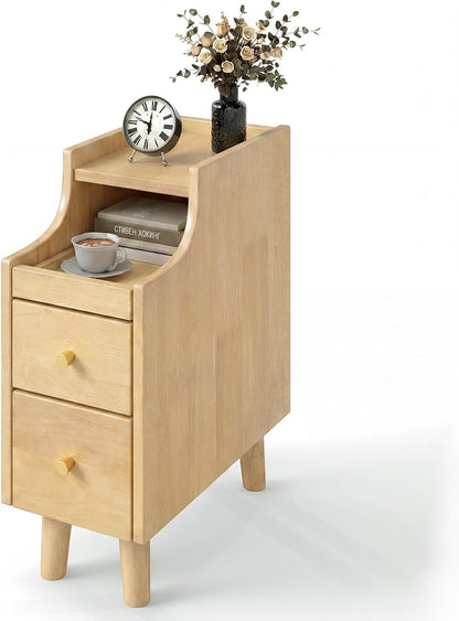 Goflame Narrow Nightstand with 2 Drawers for Small Spaces (1/2)