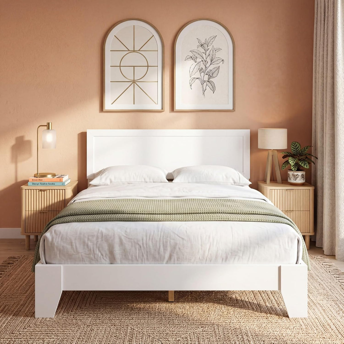 Goflame Twin/Full/Queen Size Wooden Bed Frame with Wood Slat Support