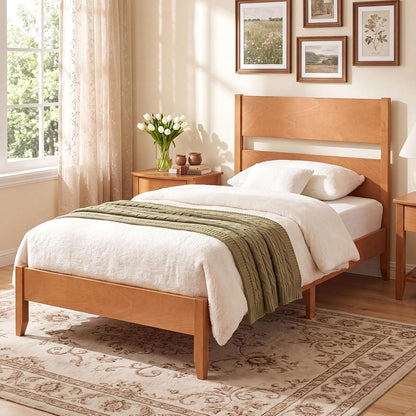 Goflame Queen/Full/Twin Size Wooden Bed Frame with Slatted Headboard