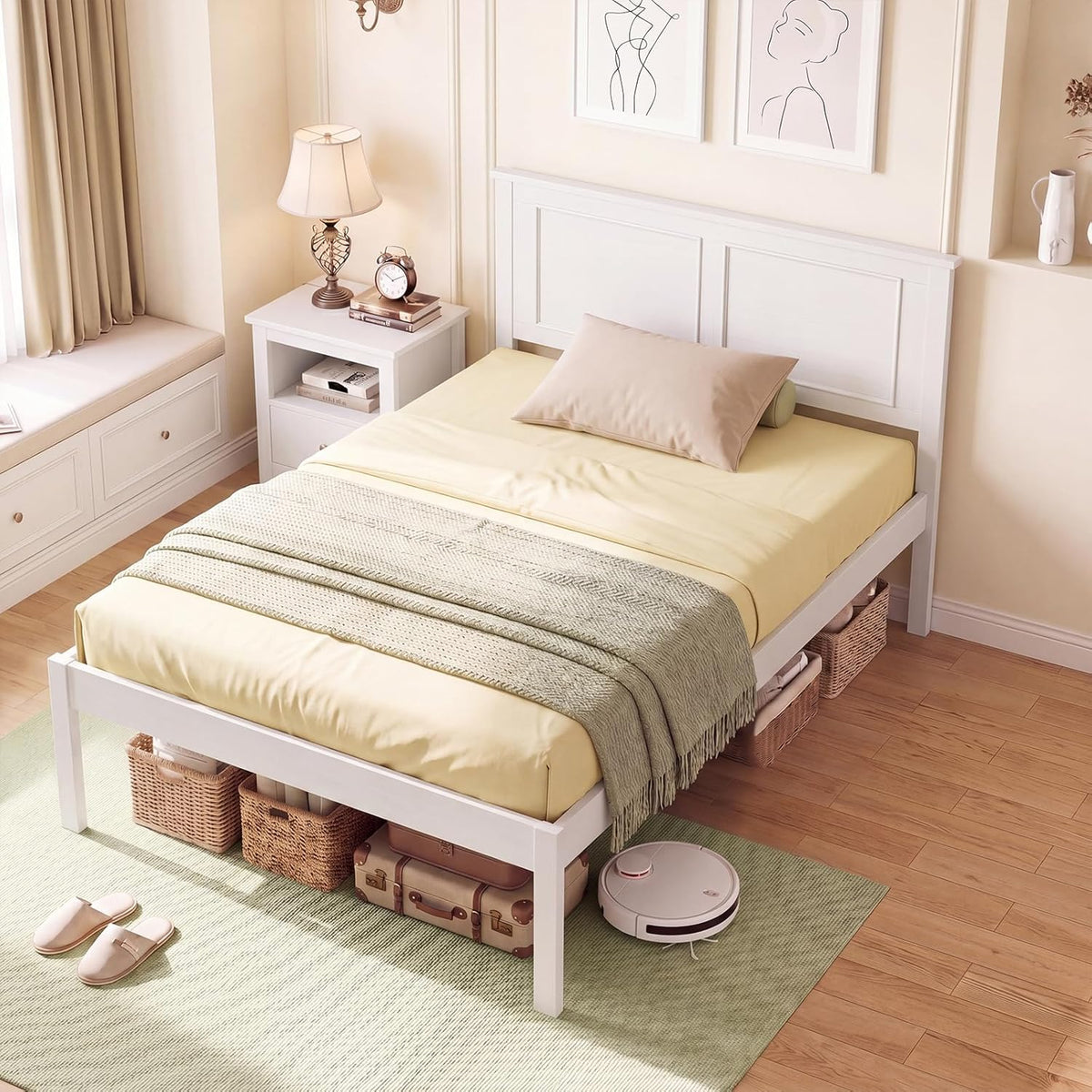 Goflame Wood Queen/Full/Twin Size Bed Frame with Wooden Slat Support