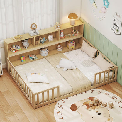 Goflame Wooden Montessori Bed Frame with Bookcase