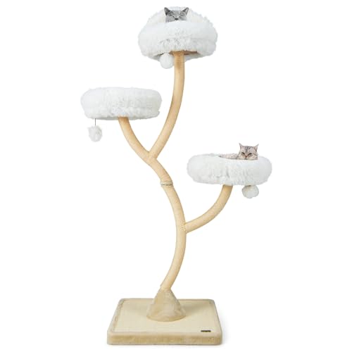 70" Cat Tree Tower, 4-Tier Cat Activity Center with Curved Metal Frame, Sisal Scratching Posts and Board, 3 Plush Perches, Hanging Balls, Cat Furniture for Large Small Cats
