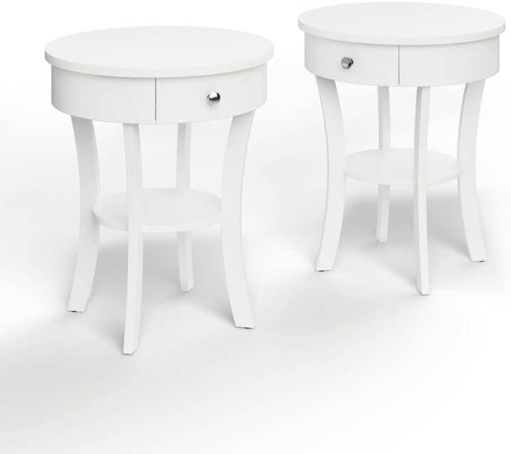 Goflame Round End Table with Drawer, 2-Tier Wood Side Table w/Open Shelf