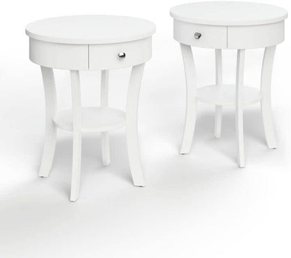 Goflame Round End Table with Drawer, 2-Tier Wood Side Table w/Open Shelf