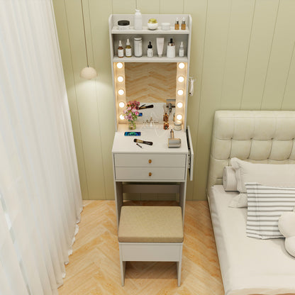 Small Makeup Vanity Set with Mirror and Lights, Modern Compact Vanity Desk Set with Charging Station
