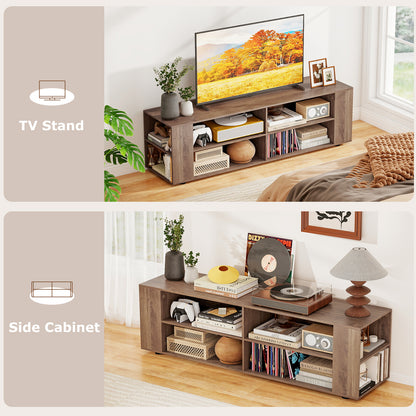 TV Stand for TVs up to 65 Inches, Modern Media Entertainment Center with 4 Open Storage Shelves and 4 Side Storage Shelves
