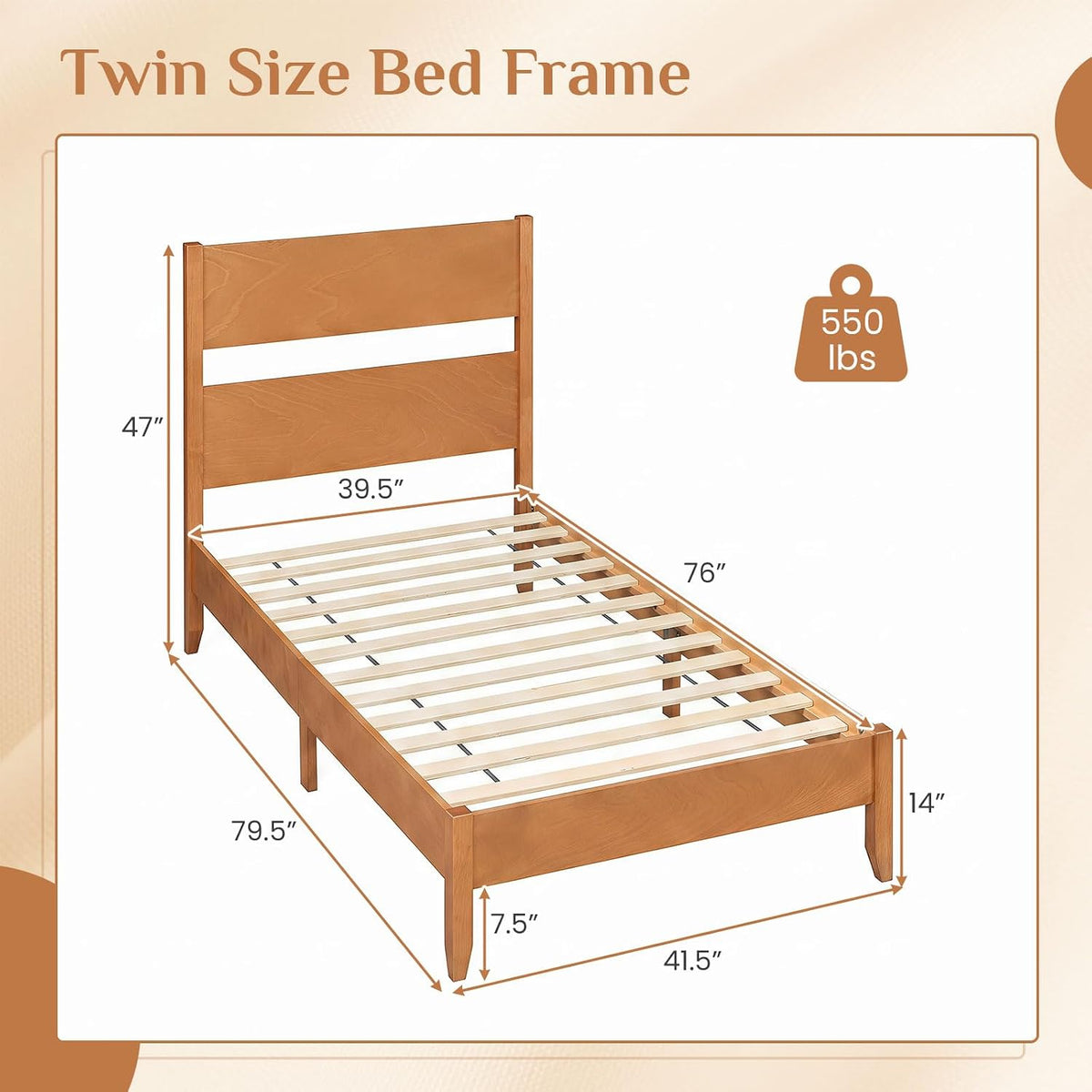 Goflame Queen/Full/Twin Size Wooden Bed Frame with Slatted Headboard