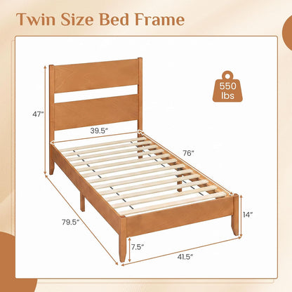 Goflame Queen/Full/Twin Size Wooden Bed Frame with Slatted Headboard