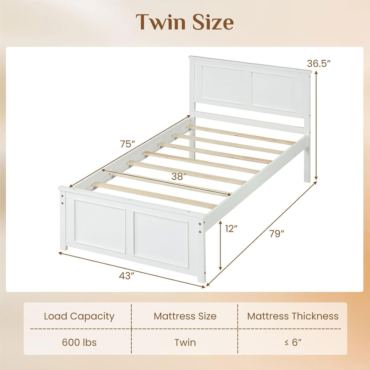 Goflame Wood Queen/Full/Twin Size Farmhouse Solid Platform Bed