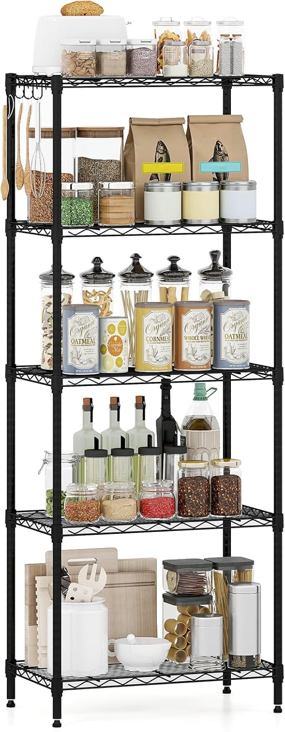 Goflame Storage Shelves Adjustable Wire Shelf Rack w/4 Removable Hooks