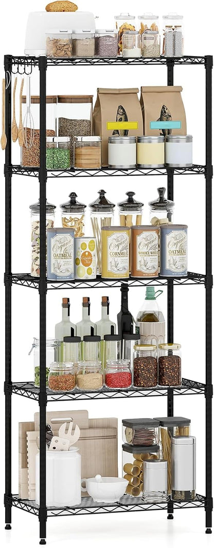 Goflame Storage Shelves Adjustable Wire Shelf Rack w/4 Removable Hooks