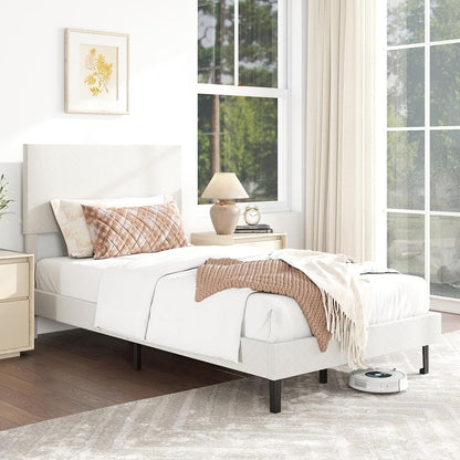 Goflame Bed Frame | Velvet Upholstered Platform Bed w/Height Adjustable Chevron Headboard