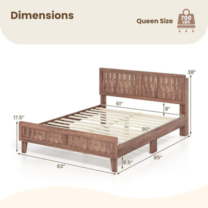 Goflame Wood Bed Frame with Woven Headboard (Full/Twin/Queen)
