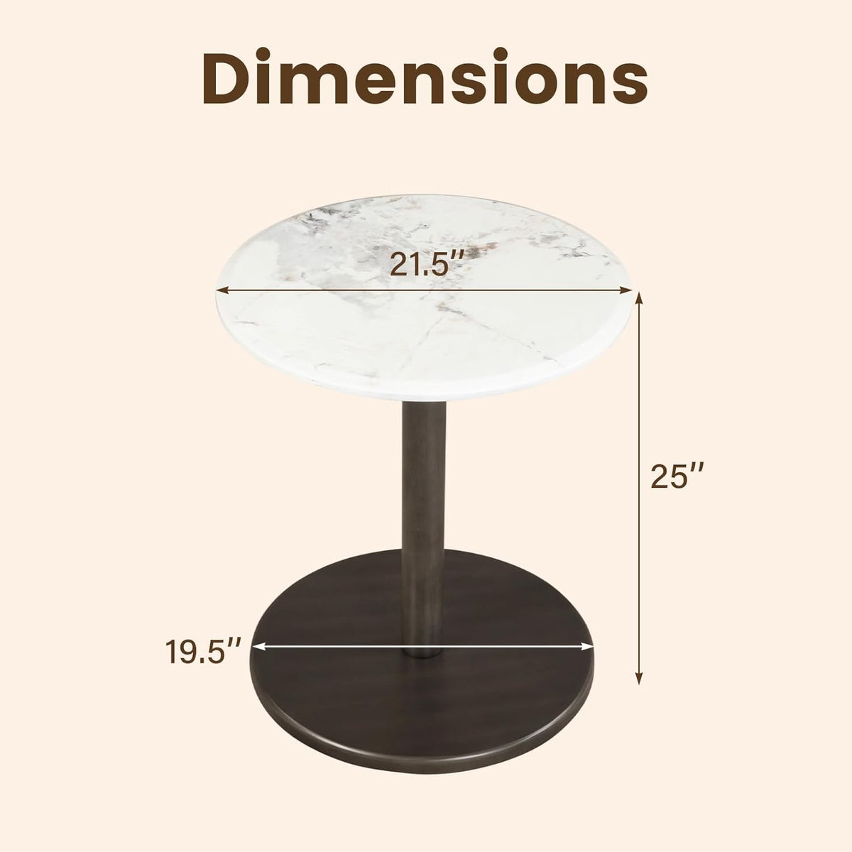 Goflame Round Marble Side Table w/Stone Finish & Wooden Pedestal (1/2)