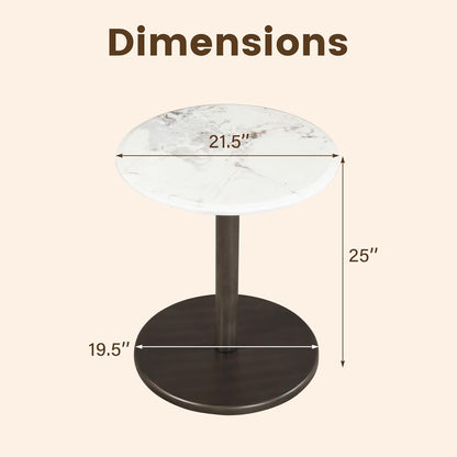 Goflame Round Marble Side Table w/Stone Finish & Wooden Pedestal (1/2)