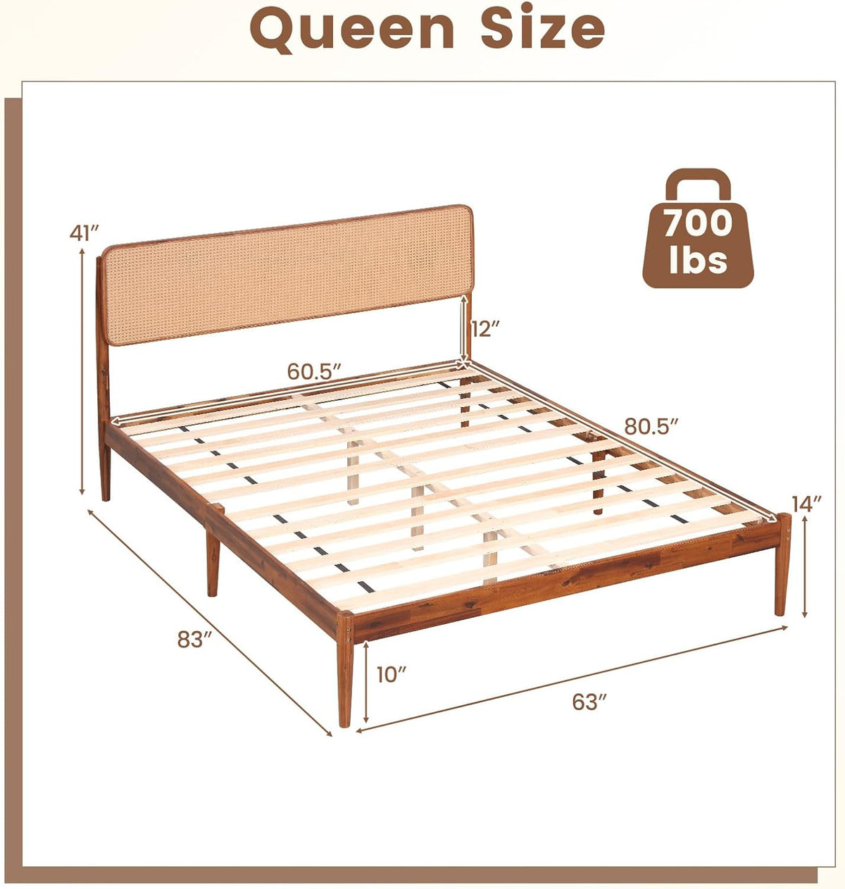 Goflame Wooden Bed Frame Full/Twin/Queen Size with Rattan Headboard
