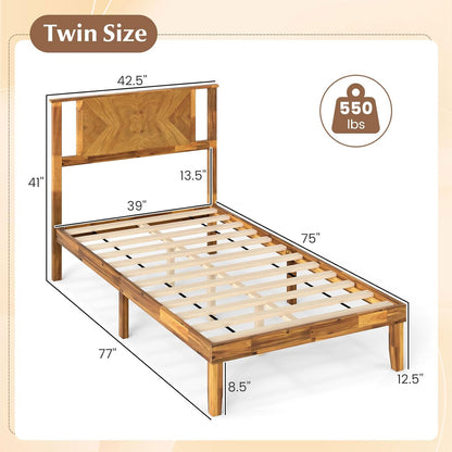 Goflame Queen/Full/Twin Size Acacia Wood Platform Bed Frame Mid-Century Modern Bed Frame with Headboard