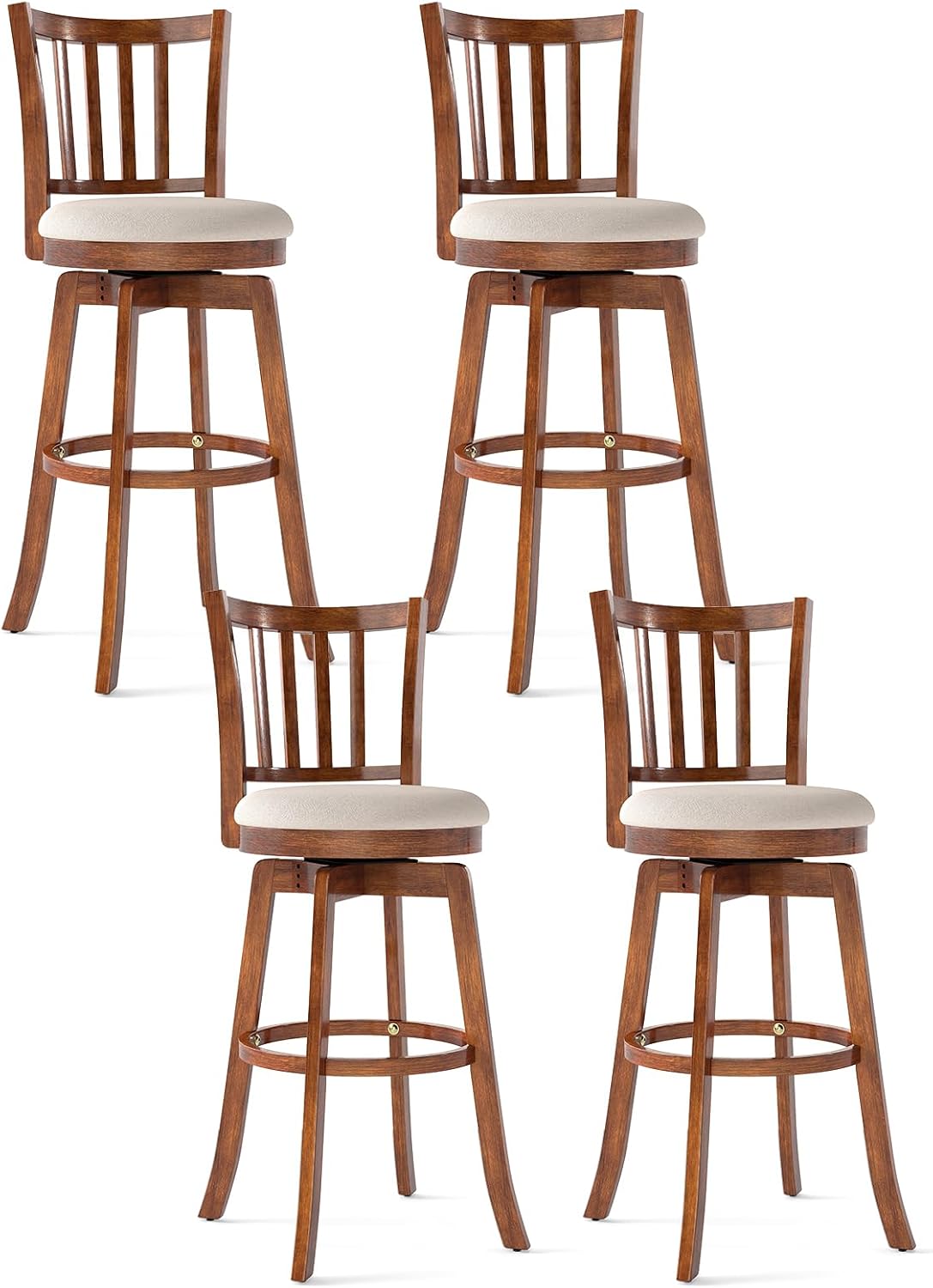Goflame 30.5" Swivel Bar Stools Set of 2/4 with Rubber Wood Legs & Footrest & Upholstered Seat