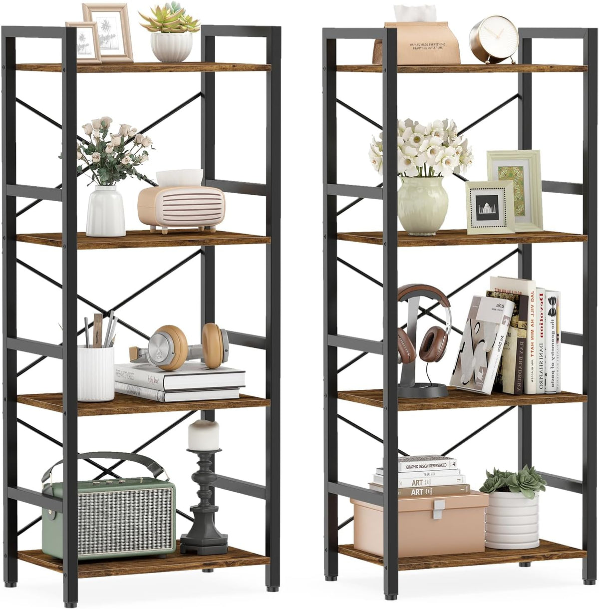 Goflame 4-Tier Bookshelf | Narrow Freestanding Display Shelf with Metal Frame (1/2)