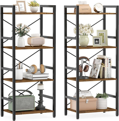 Goflame 4-Tier Bookshelf | Narrow Freestanding Display Shelf with Metal Frame (1/2)