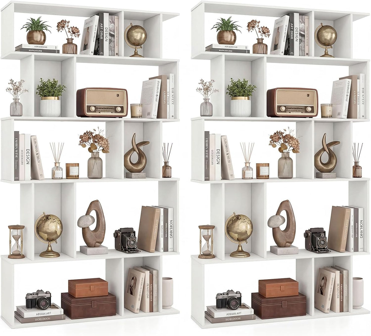 Goflame Geometric Bookshelf 5-Tier Bookcase with Open Shelves and Closed-back Cubes