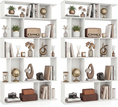 Goflame Geometric Bookshelf 5-Tier Bookcase with Open Shelves and Closed-back Cubes