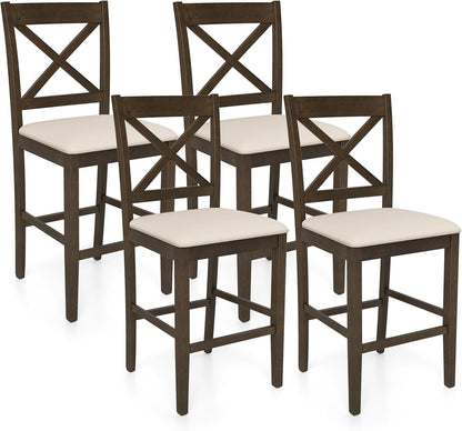 Goflame 24" Farmhouse Bar Stools | Cross Back Counter Height Chairs with Padded Linen Upholstered Seat (2/4)