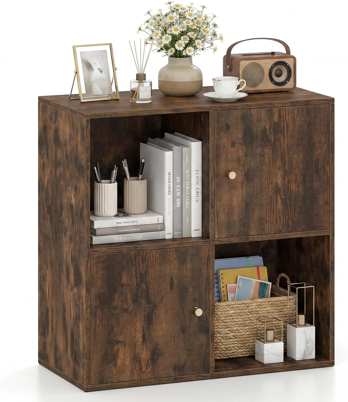 Goflame 4 Cube Bookcase | 2-Tier Freestanding Book Shelf with Open Compartments