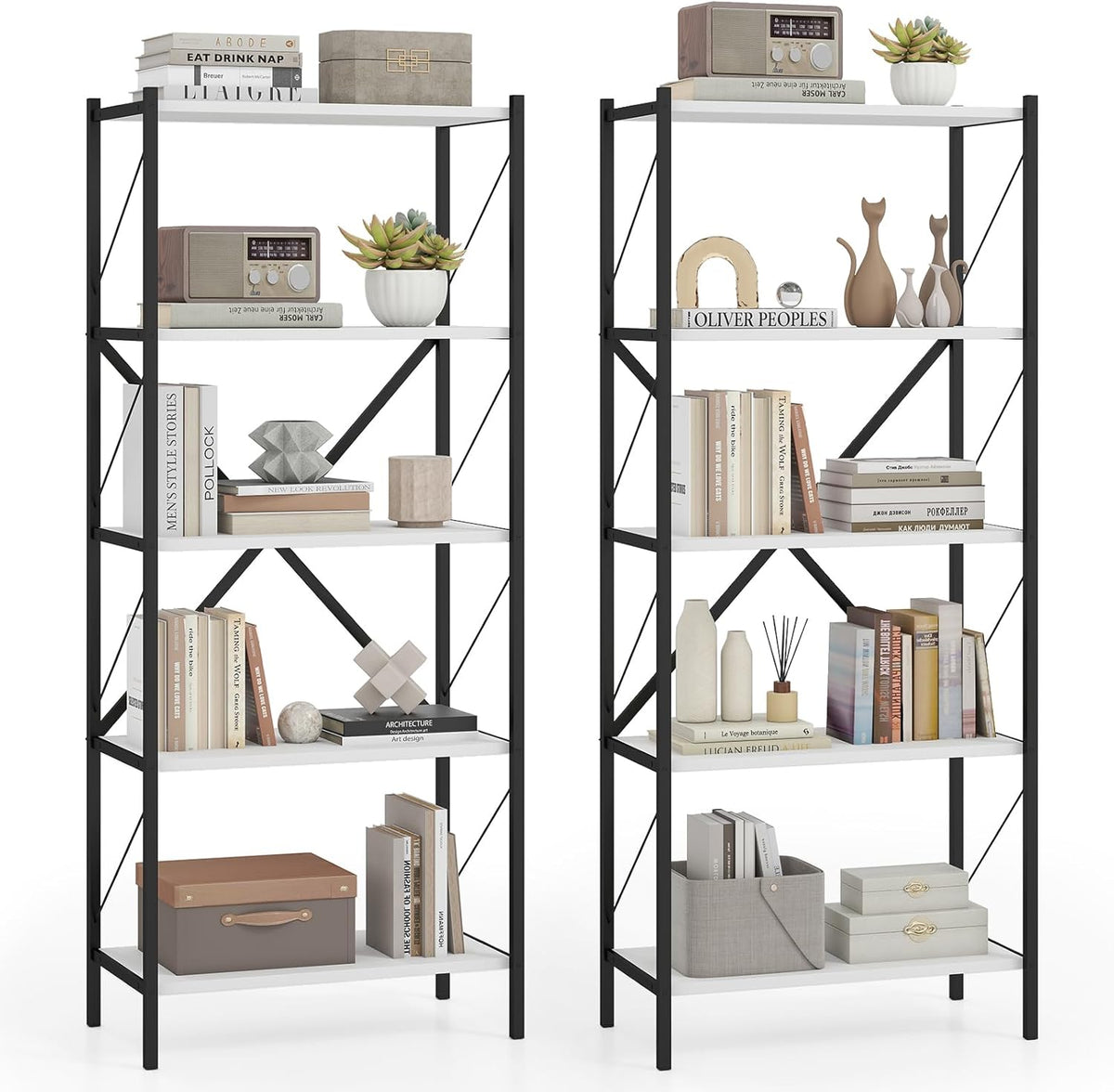 Goflame 5-Tier Tall Industrial Bookcase with Heavy-Duty Metal Frame (1/2)