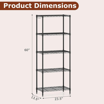 Goflame Storage Shelves Adjustable Wire Shelf Rack w/4 Removable Hooks