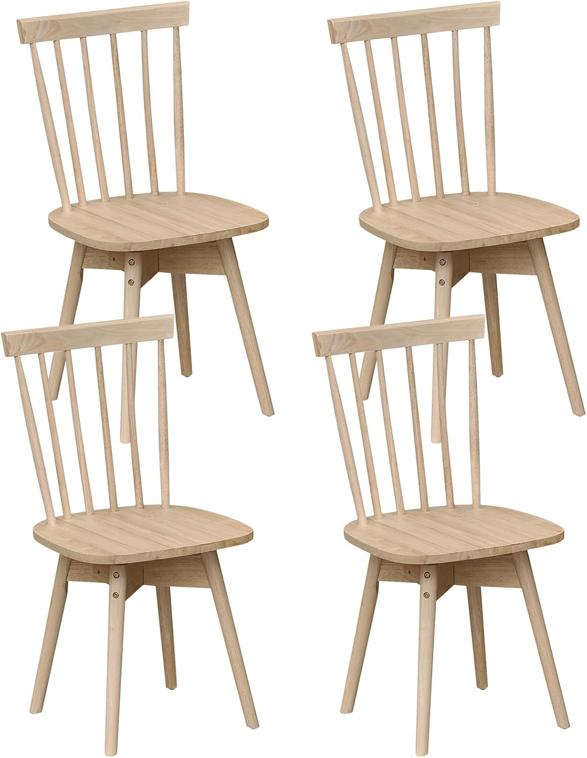 Goflame Windsor Mid Century Rubber Wood Kitchen Chairs with Swivel Seat & Spindle Back (2/4)