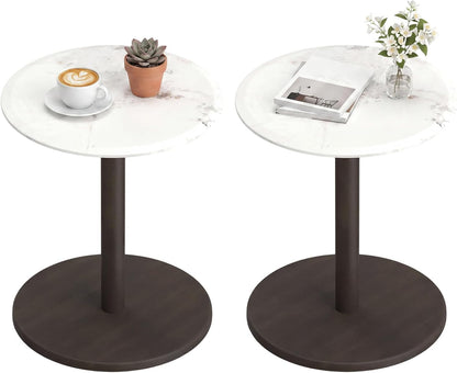Goflame Round Marble Side Table w/Stone Finish & Wooden Pedestal (1/2)
