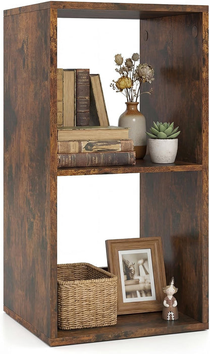 Goflame 2-Cube Bookcase, White Cubby Bookshelf w/Back Guardrail & Anti-Tipping Kits