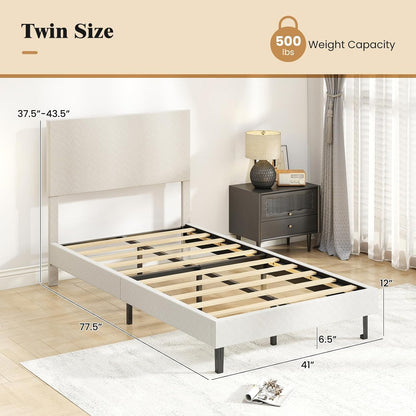 Goflame Bed Frame | Velvet Upholstered Platform Bed w/Height Adjustable Chevron Headboard
