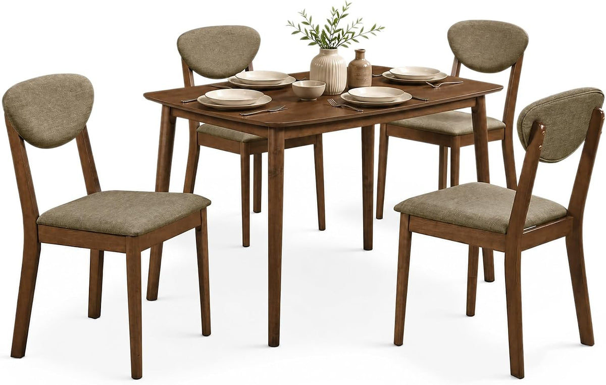 Goflame Mid-Century Modern Kitchen Table and Upholstered Chairs Set for 4