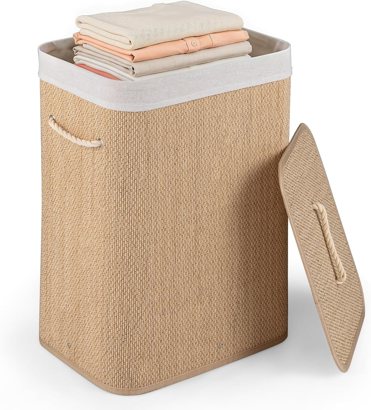 Goflame 19 Gal Rectangular Bamboo Laundry Hamper with Lid