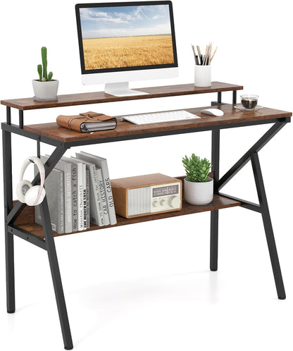 Goflame Space Saving Computer Desk with Monitor Stand and Extra Storage Shelf for Work Study